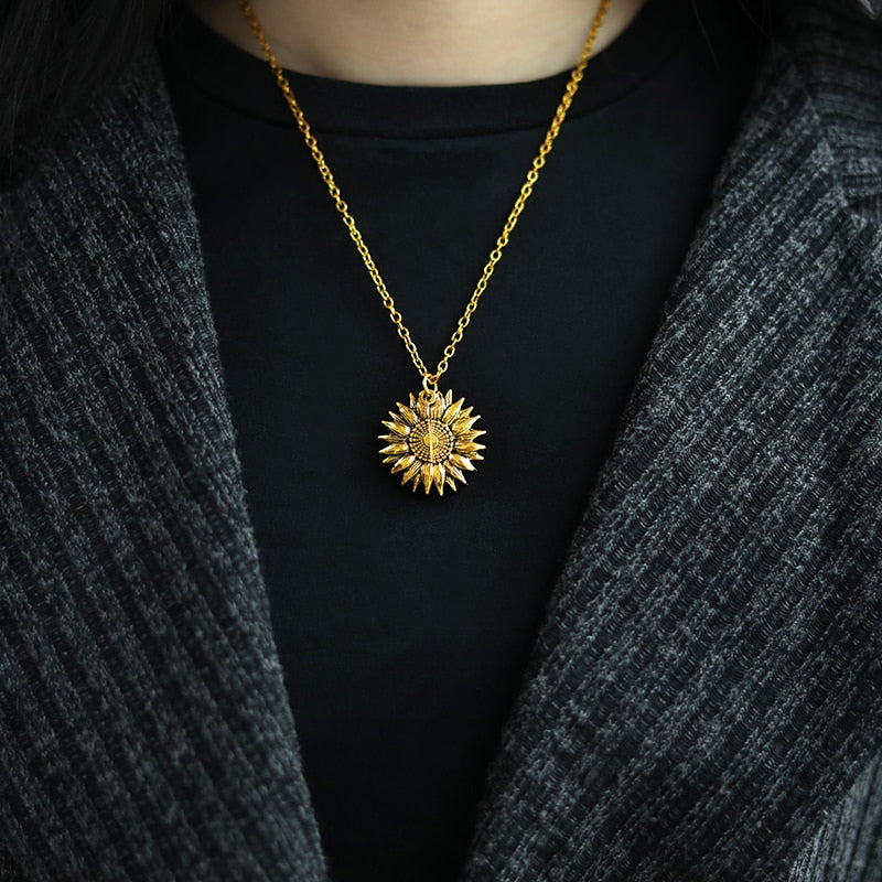 Radiate your style with our stunning Sunflower Pendant Necklace.